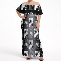 Bula Fiji Off Shoulder Maxi Dress Black Makare Masi Tapa Pattern LT05 Women Black - Polynesian Pride