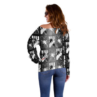 Bula Fiji Off Shoulder Sweater Black Makare Masi Tapa Pattern LT05 - Polynesian Pride