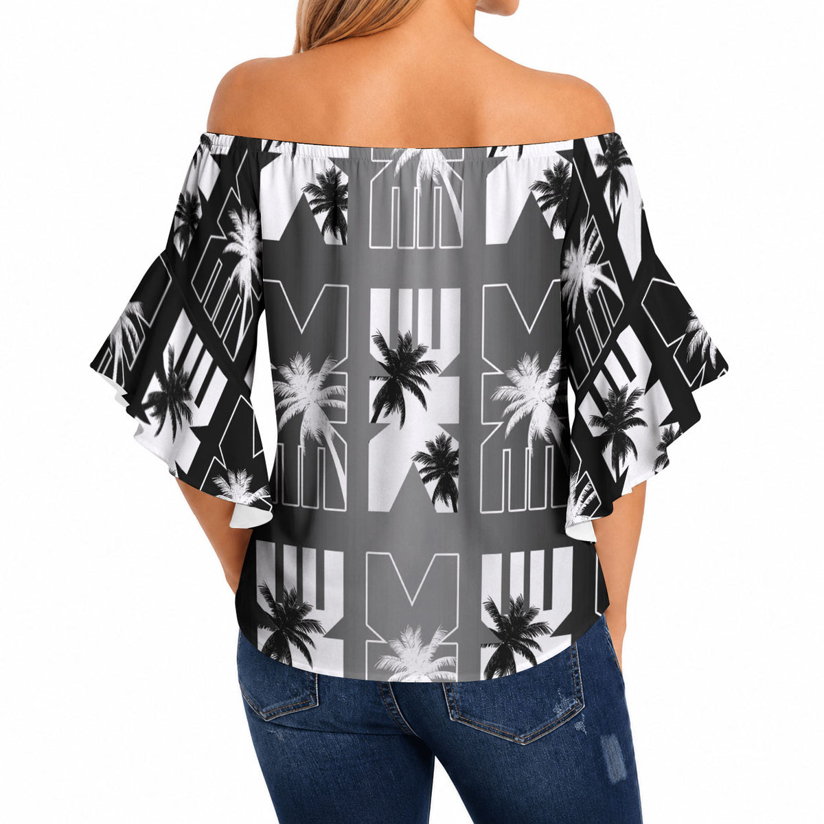 Bula Fiji Off Shoulder Wrap Waist Top Black Makare Masi Tapa Pattern LT05 - Polynesian Pride