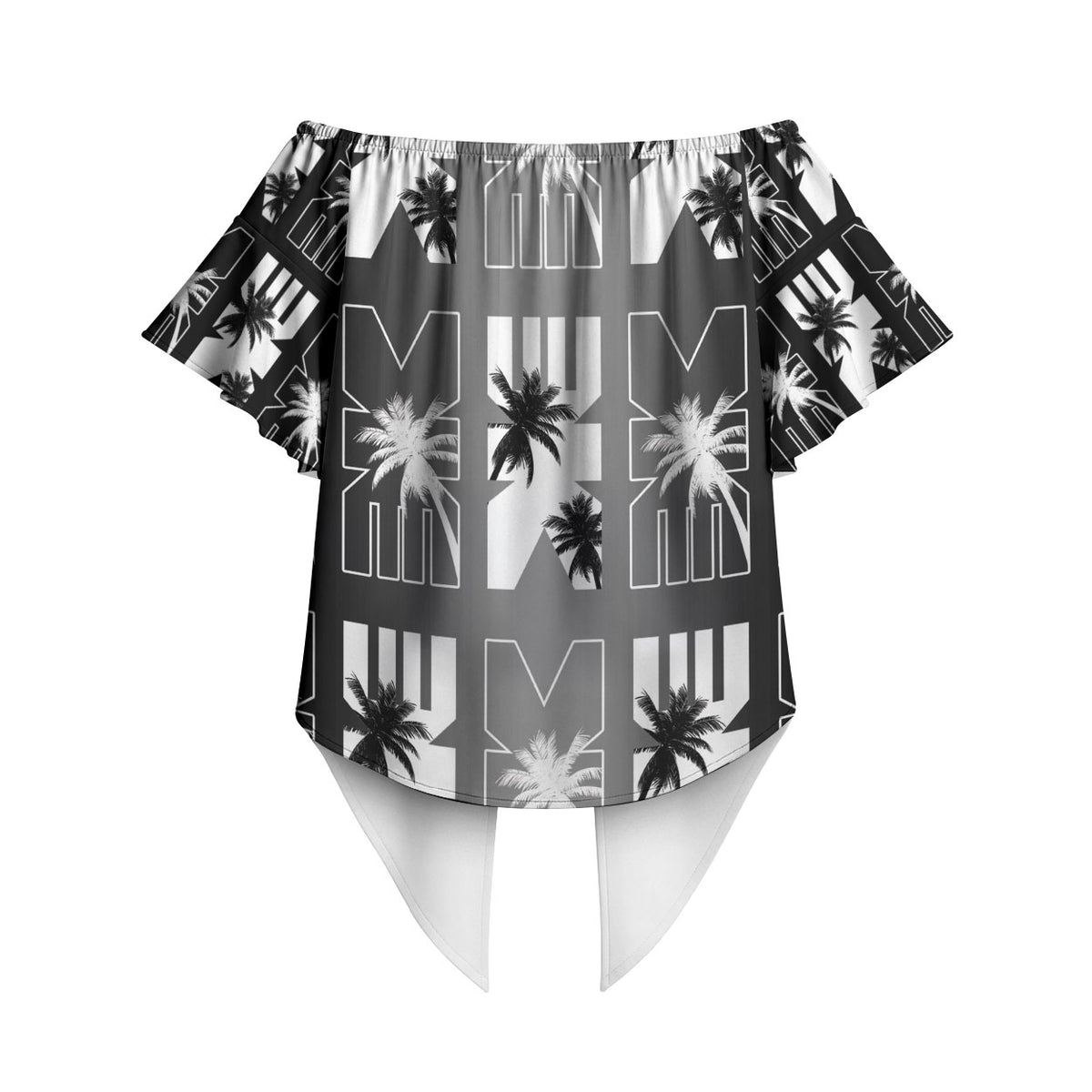 Bula Fiji Off Shoulder Wrap Waist Top Black Makare Masi Tapa Pattern LT05 - Polynesian Pride