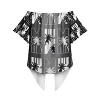 Bula Fiji Off Shoulder Wrap Waist Top Black Makare Masi Tapa Pattern LT05 - Polynesian Pride