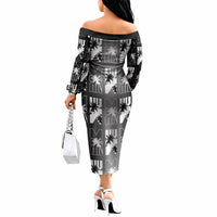 Bula Fiji Off The Shoulder Long Sleeve Dress Black Makare Masi Tapa Pattern LT05 - Polynesian Pride