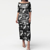 Bula Fiji Puletasi Black Makare Masi Tapa Pattern LT05 Long Dress Black - Polynesian Pride