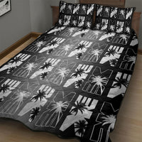 Bula Fiji Quilt Bed Set Black Makare Masi Tapa Pattern LT05 - Polynesian Pride