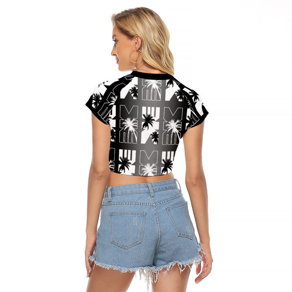 Bula Fiji Raglan Cropped T Shirt Black Makare Masi Tapa Pattern LT05 - Polynesian Pride