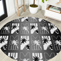 Bula Fiji Round Carpet Black Makare Masi Tapa Pattern LT05 Black - Polynesian Pride