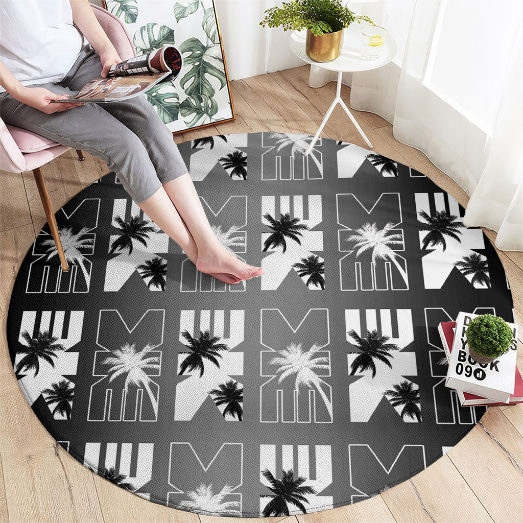 Bula Fiji Round Carpet Black Makare Masi Tapa Pattern LT05 - Polynesian Pride