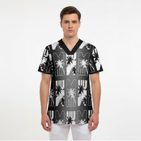 Bula Fiji Scrub Top Black Makare Masi Tapa Pattern LT05 - Polynesian Pride
