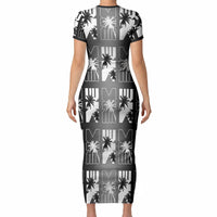 Bula Fiji Short Sleeve Bodycon Dress Black Makare Masi Tapa Pattern LT05 - Polynesian Pride