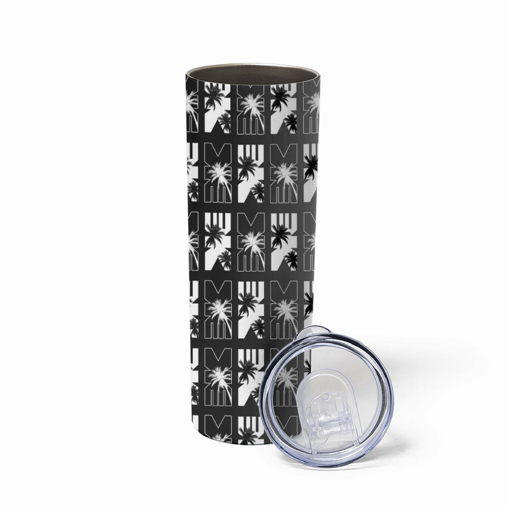 Bula Fiji Skinny Tumbler Black Makare Masi Tapa Pattern LT05 - Polynesian Pride