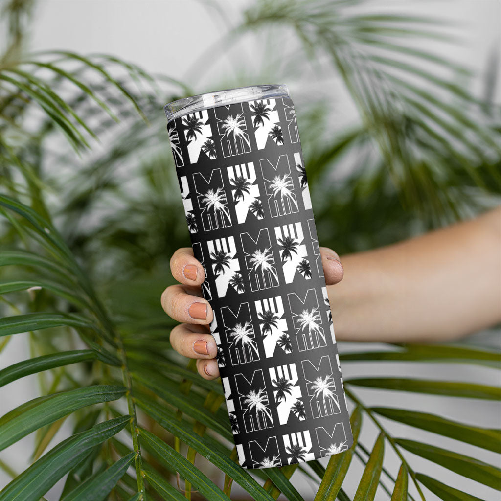 Bula Fiji Skinny Tumbler Black Makare Masi Tapa Pattern LT05 - Polynesian Pride