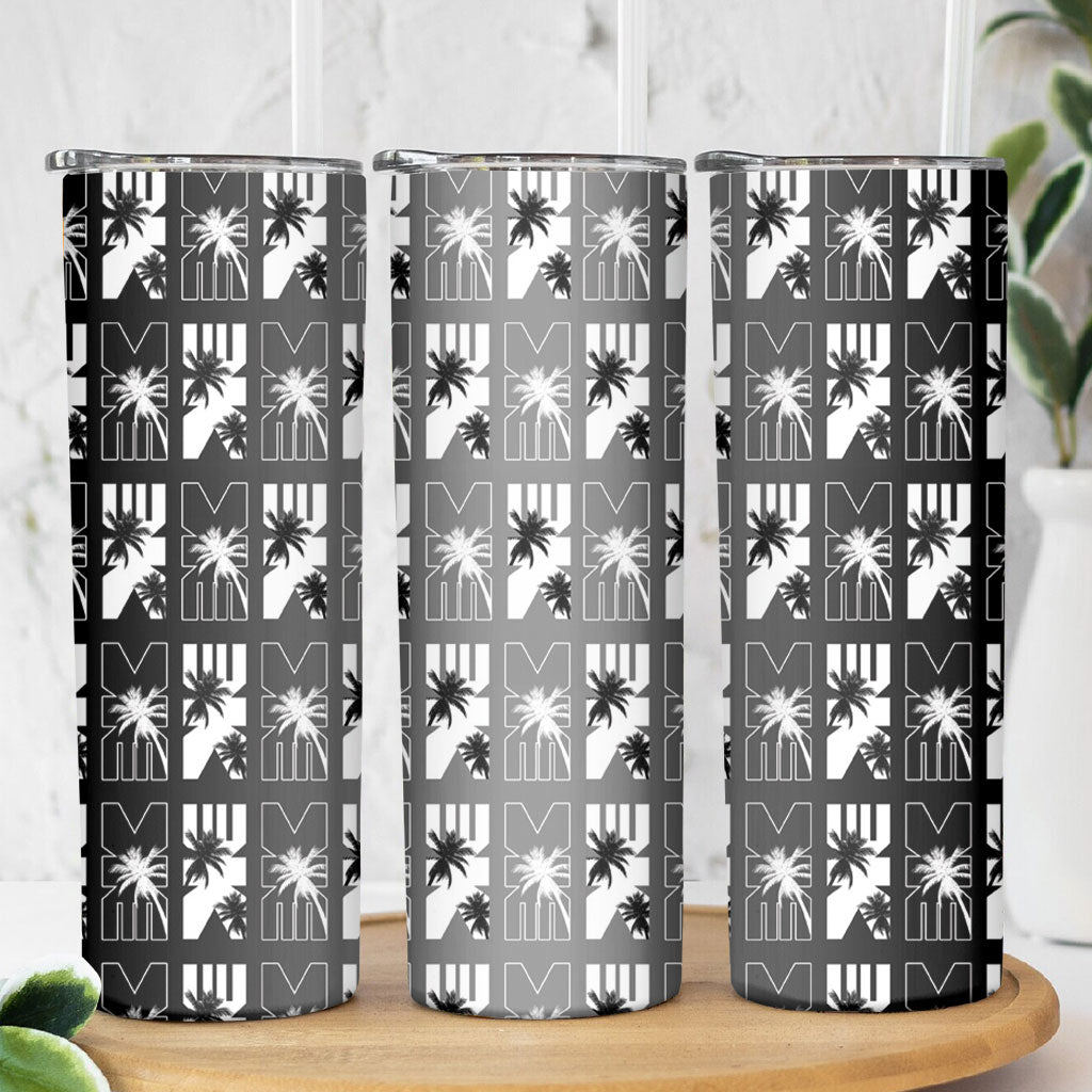 Bula Fiji Skinny Tumbler Black Makare Masi Tapa Pattern LT05 - Polynesian Pride