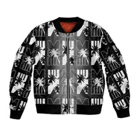 Bula Fiji Sleeve Zip Bomber Jacket Black Makare Masi Tapa Pattern LT05 Unisex Black - Polynesian Pride