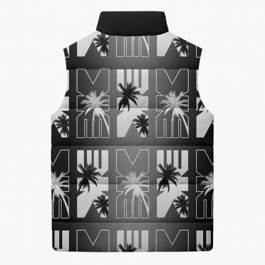Bula Fiji Sleeveless Puffer Jacket Black Makare Masi Tapa Pattern LT05 - Polynesian Pride