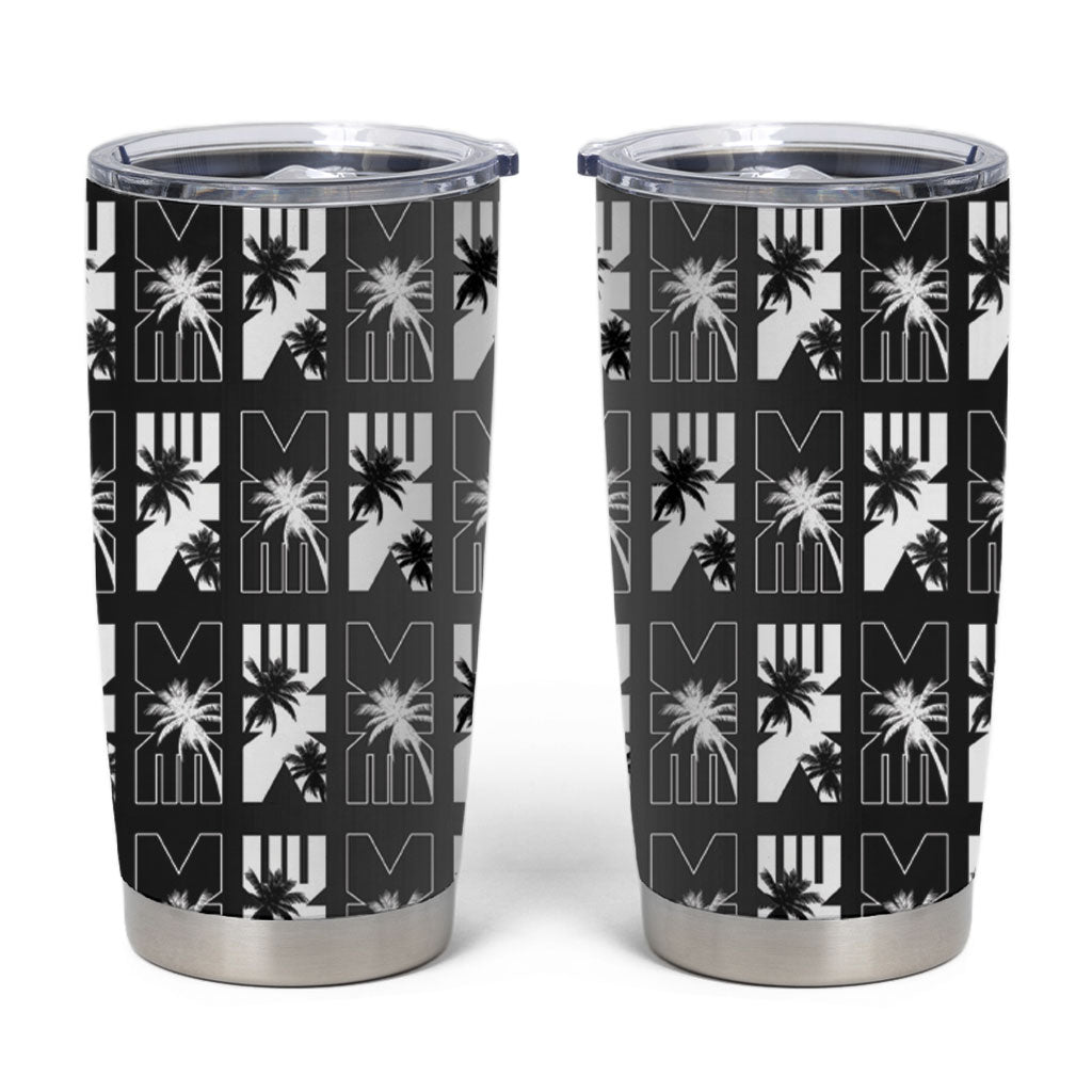 Bula Fiji Tumbler Cup Black Makare Masi Tapa Pattern LT05 Black - Polynesian Pride