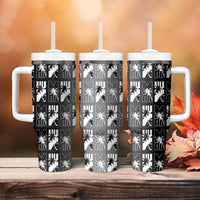 Bula Fiji Tumbler With Handle Black Makare Masi Tapa Pattern LT05 - Polynesian Pride