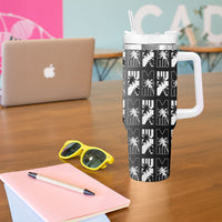Bula Fiji Tumbler With Handle Black Makare Masi Tapa Pattern LT05 - Polynesian Pride