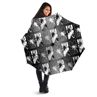 Bula Fiji Umbrella Black Makare Masi Tapa Pattern LT05 - Polynesian Pride