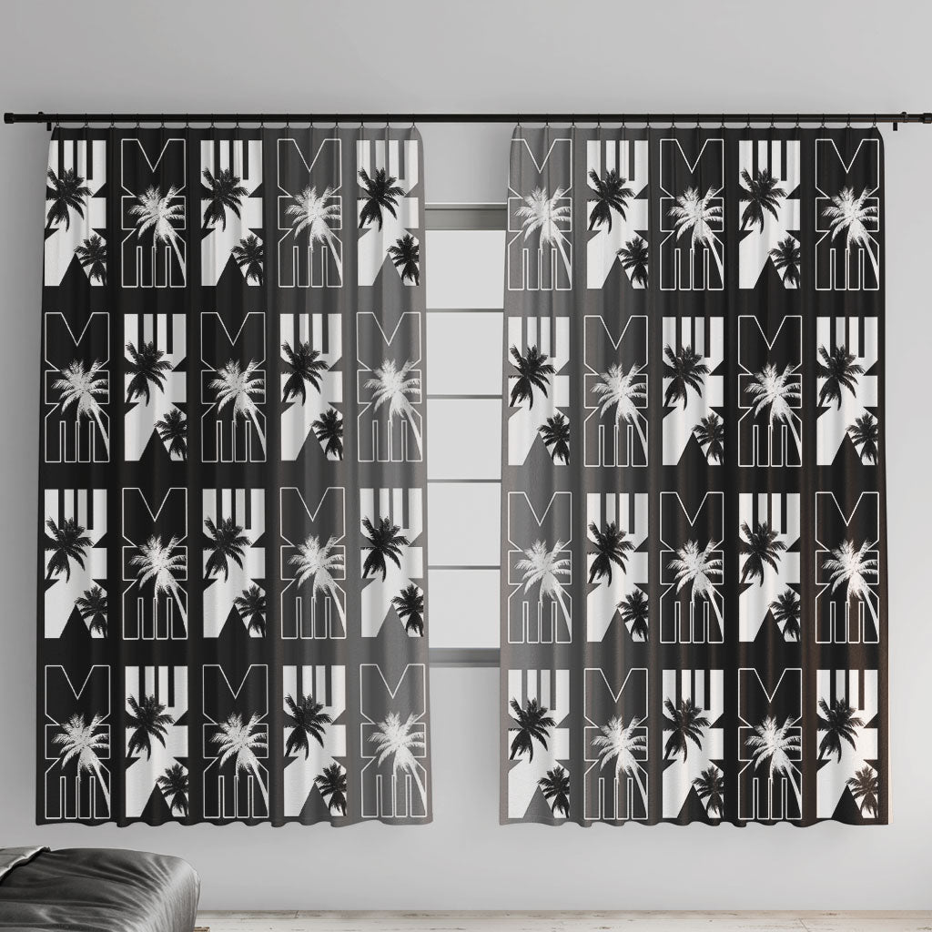 Bula Fiji Window Curtain Black Makare Masi Tapa Pattern LT05 With Hooks Black - Polynesian Pride