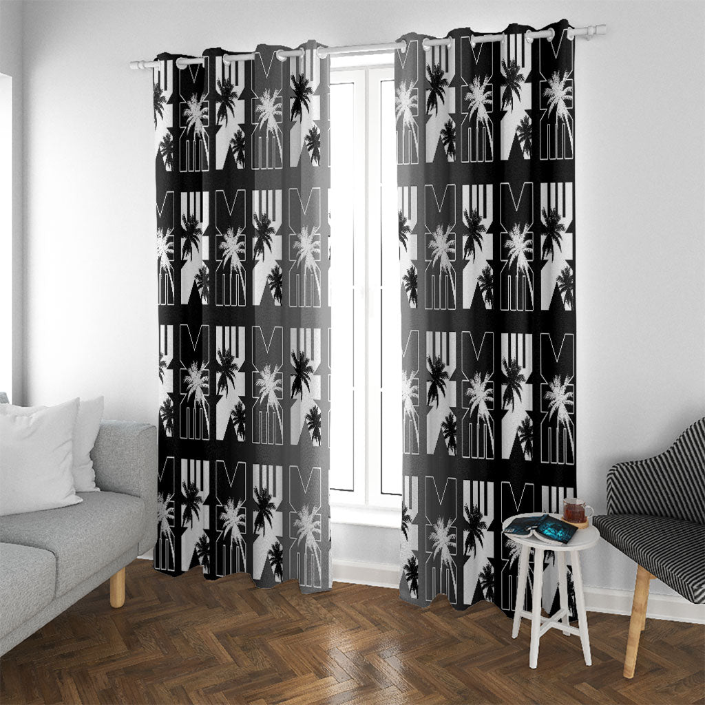 Bula Fiji Window Curtain Black Makare Masi Tapa Pattern LT05 With Grommets Black - Polynesian Pride