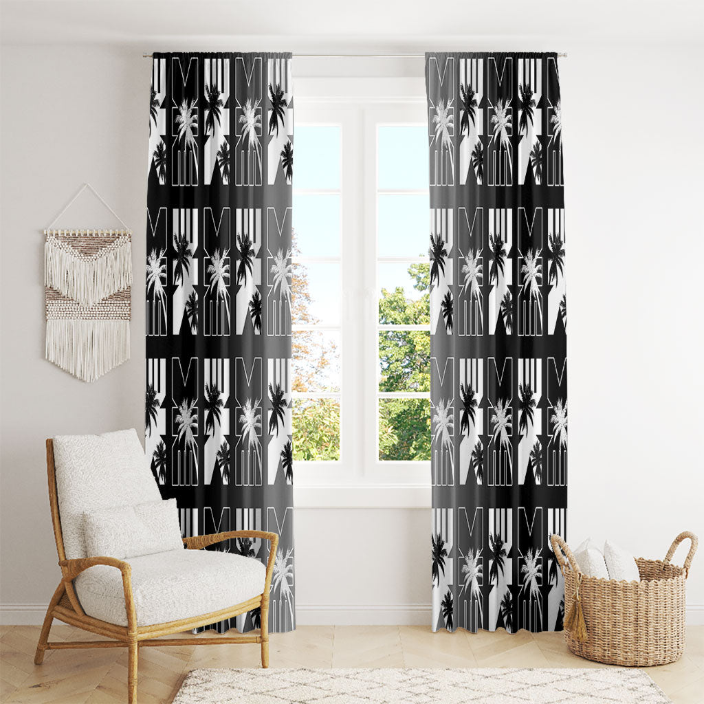 Bula Fiji Window Curtain Black Makare Masi Tapa Pattern LT05 - Polynesian Pride