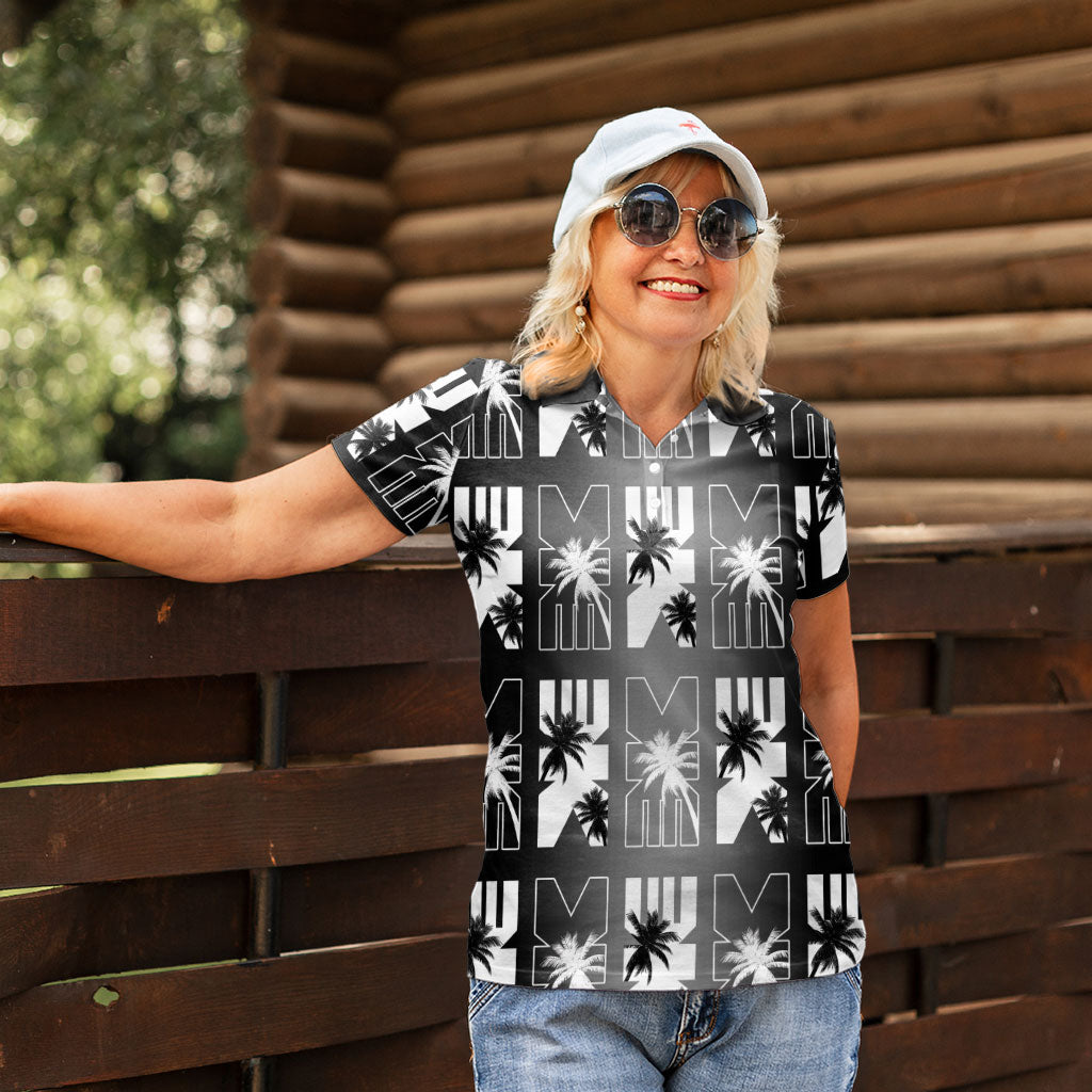 Bula Fiji Women Polo Shirt Black Makare Masi Tapa Pattern LT05 - Polynesian Pride