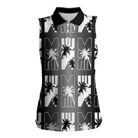 Bula Fiji Women Sleeveless Polo Shirt Black Makare Masi Tapa Pattern LT05 Female Black - Polynesian Pride