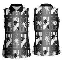 Bula Fiji Women Sleeveless Polo Shirt Black Makare Masi Tapa Pattern LT05 - Polynesian Pride
