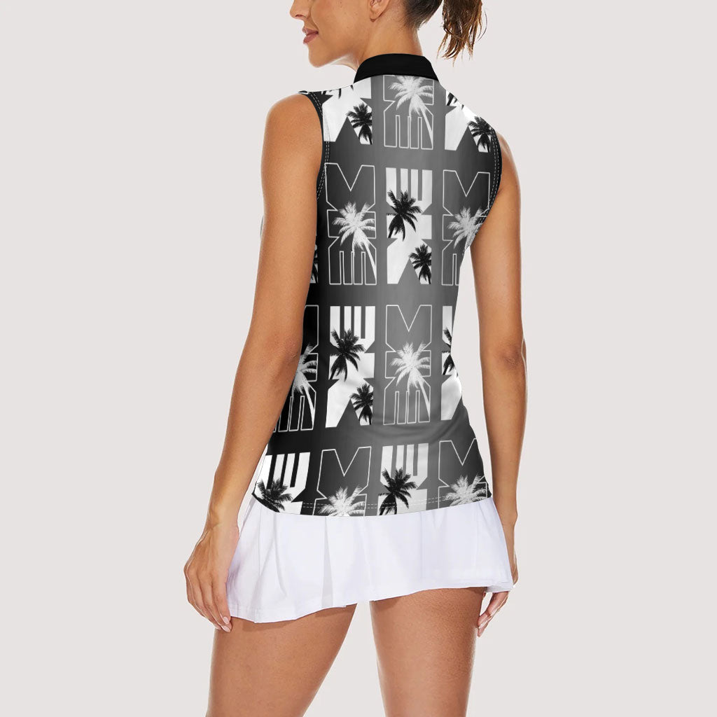 Bula Fiji Women Sleeveless Polo Shirt Black Makare Masi Tapa Pattern LT05 - Polynesian Pride