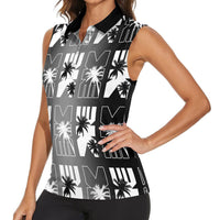 Bula Fiji Women Sleeveless Polo Shirt Black Makare Masi Tapa Pattern LT05 - Polynesian Pride