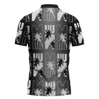 Bula Fiji Zipper Polo Shirt Black Makare Masi Tapa Pattern LT05 - Polynesian Pride