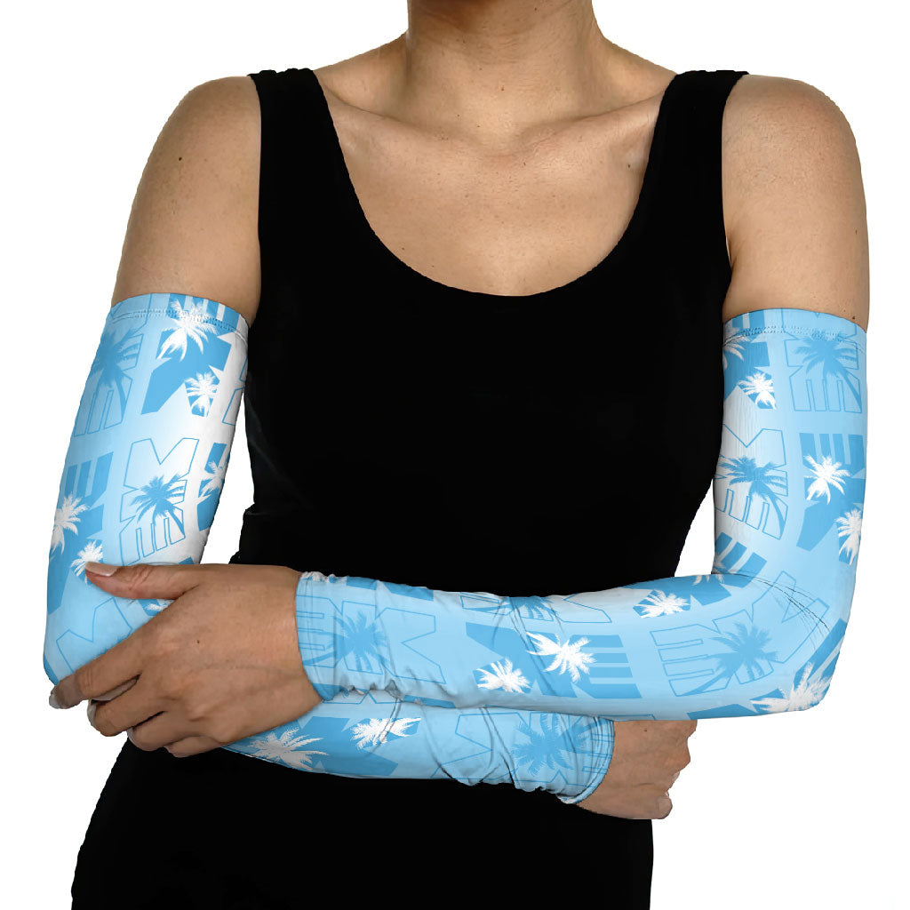 Bula Fiji Arm Sleeves White Makare Masi Tapa Pattern LT05 - Polynesian Pride