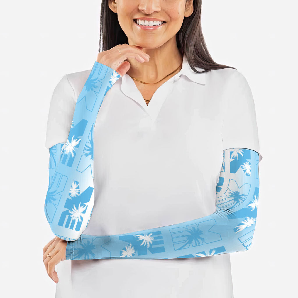 Bula Fiji Arm Sleeves White Makare Masi Tapa Pattern LT05 - Polynesian Pride