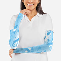 Bula Fiji Arm Sleeves White Makare Masi Tapa Pattern LT05 - Polynesian Pride