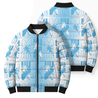 Bula Fiji Bomber Puffer Jacket White Makare Masi Tapa Pattern LT05 - Polynesian Pride
