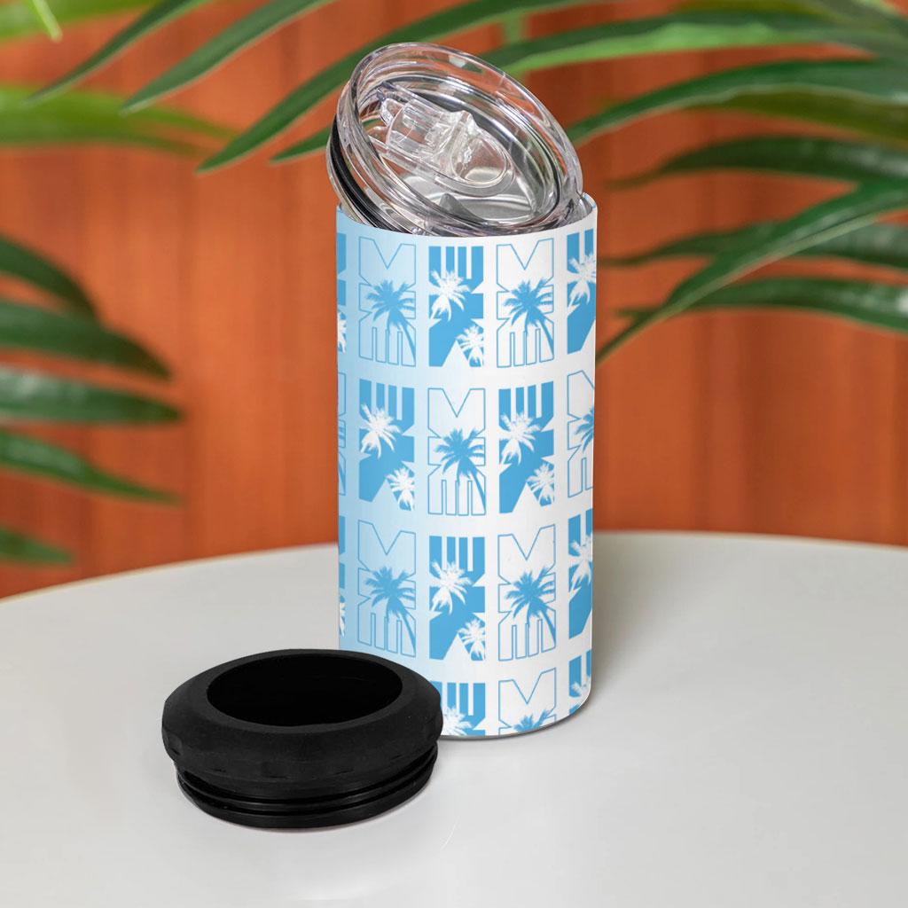 Bula Fiji 4 in 1 Can Cooler Tumbler White Makare Masi Tapa Pattern LT05 - Polynesian Pride