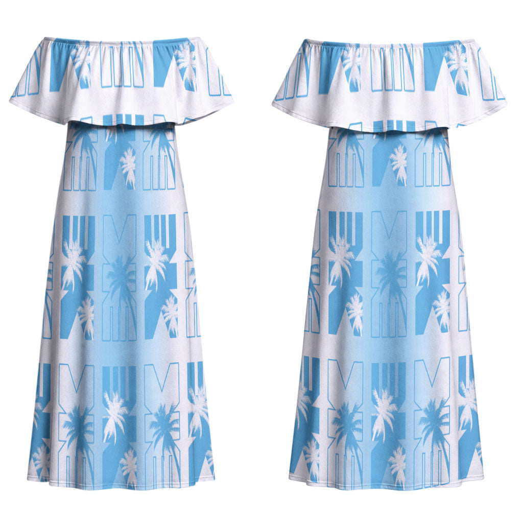 Bula Fiji Couples Matching Off Shoulder Maxi Dress and Hawaiian Shirt White Makare Masi Tapa Pattern LT05 - Polynesian Pride