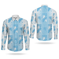 Bula Fiji Couples Matching Off Shoulder Maxi Dress and Long Sleeve Button Shirt White Makare Masi Tapa Pattern LT05 - Polynesian Pride