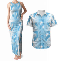 Bula Fiji Couples Matching Tank Maxi Dress and Hawaiian Shirt White Makare Masi Tapa Pattern LT05 White - Polynesian Pride