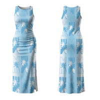 Bula Fiji Couples Matching Tank Maxi Dress and Long Sleeve Button Shirt White Makare Masi Tapa Pattern LT05 - Polynesian Pride