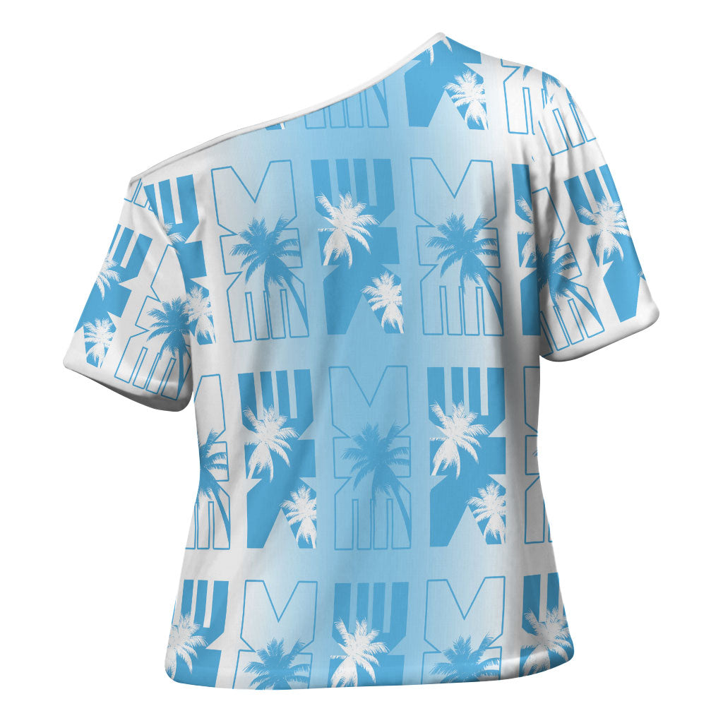 Bula Fiji Cross Shoulder Shirt White Makare Masi Tapa Pattern LT05 - Polynesian Pride