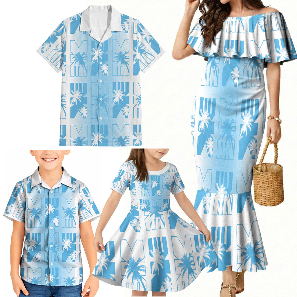 Bula Fiji Family Matching Mermaid Dress and Hawaiian Shirt White Makare Masi Tapa Pattern LT05 - Polynesian Pride