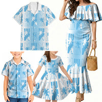Bula Fiji Family Matching Mermaid Dress and Hawaiian Shirt White Makare Masi Tapa Pattern LT05 - Polynesian Pride