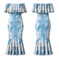 Bula Fiji Family Matching Mermaid Dress and Hawaiian Shirt White Makare Masi Tapa Pattern LT05 Mom's Dress White - Polynesian Pride