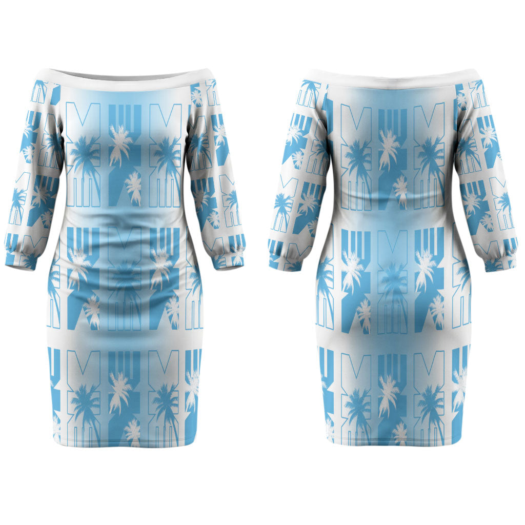 Bula Fiji Family Matching Off The Shoulder Long Sleeve Dress and Hawaiian Shirt White Makare Masi Tapa Pattern LT05 Mom's Dress White - Polynesian Pride