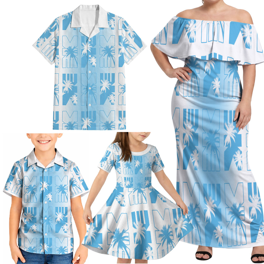 Bula Fiji Family Matching Off Shoulder Maxi Dress and Hawaiian Shirt White Makare Masi Tapa Pattern LT05 - Polynesian Pride