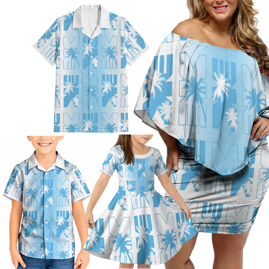 Bula Fiji Family Matching Off Shoulder Short Dress and Hawaiian Shirt White Makare Masi Tapa Pattern LT05 - Polynesian Pride