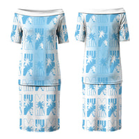 Bula Fiji Family Matching Puletasi and Hawaiian Shirt White Makare Masi Tapa Pattern LT05 Mom's Dress White - Polynesian Pride