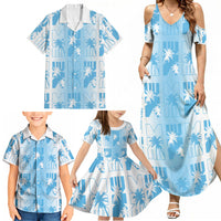 Bula Fiji Family Matching Summer Maxi Dress and Hawaiian Shirt White Makare Masi Tapa Pattern LT05 - Polynesian Pride