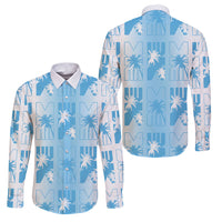 Bula Fiji Family Matching Summer Maxi Dress and Hawaiian Shirt White Makare Masi Tapa Pattern LT05 Dad's Shirt - Long Sleeve White - Polynesian Pride